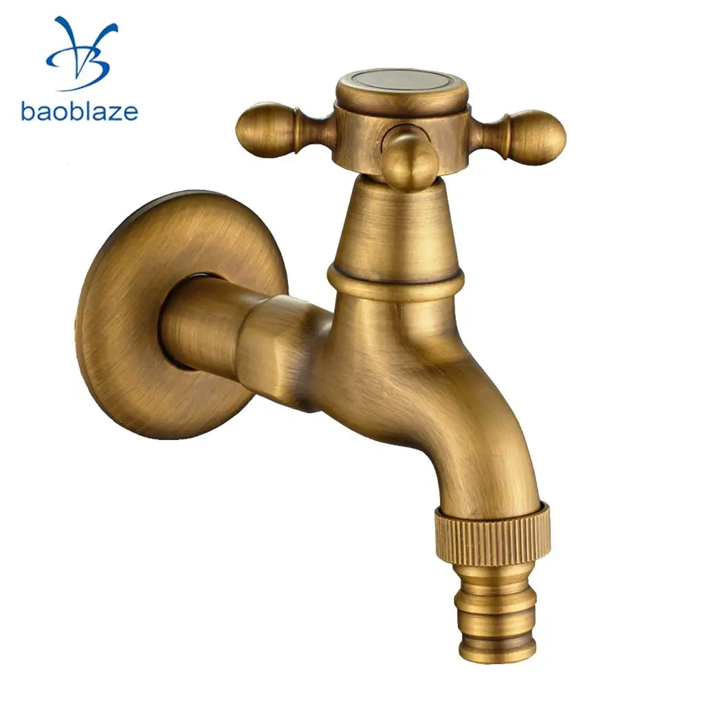 Antique Brass Wall Mount Outdoor Faucet Garden Bibcock Tap Mop Pool Faucet Laundry Sink Cold Water Tap