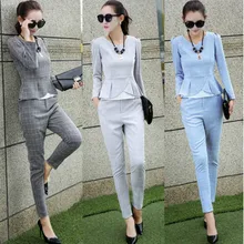 2018 New fashion design formal office cardigan jacket suit lattice pattern Two/piece sets of women’s M-XXL Plus size autumn