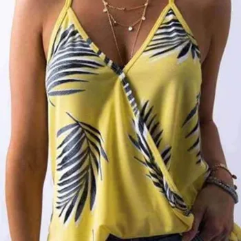 

2019 Hot Print Loose Camis Tops Womens Strappy Sleeveless Backless V Neck Leaves Tops Camis Ladies Casual Summer Womens