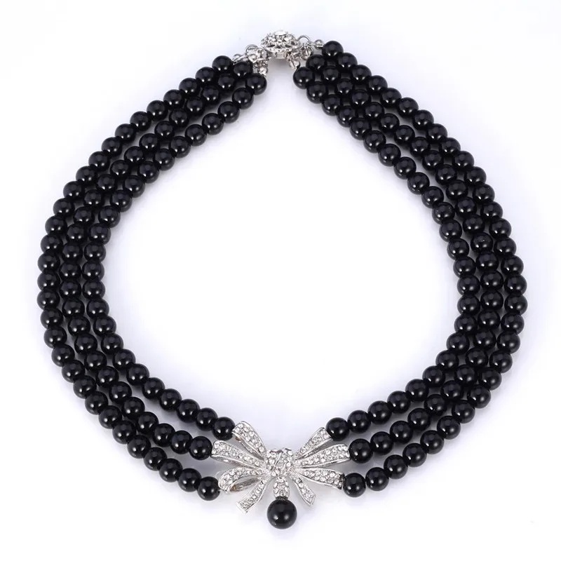 

U7 Fashion Jewelry Choker Necklaces For Women Rhinestone 2 Colors Black/ White Simulated Pearl Necklace N341