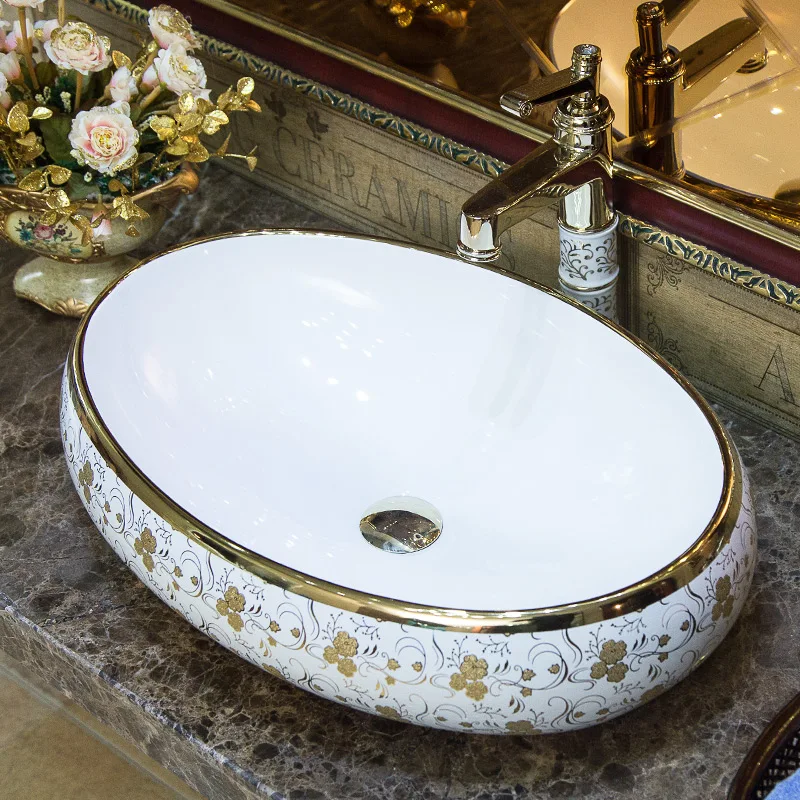 Oval Jingdezhen Bathroom ceramic sink wash basin Counter Top Wash Basin