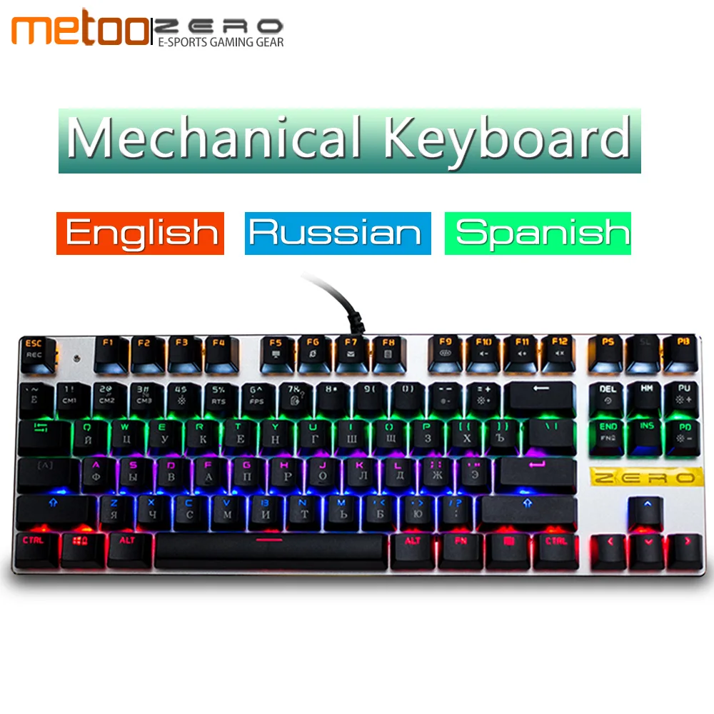Beste Metoo E Sports gaming mechanische toetsenbord LED Backlit Ergonomisch Ontwerp Pro Gamer Toetsenbord Engels Russisch Spaans Layout