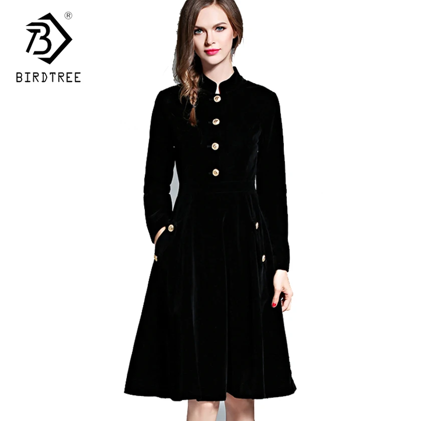 Acheter Robe d hiver élégante en velours noir robes rétro femmes 2018 Audrey Hepburn à manches longues dames Robe de bureau Vestidos Robe D7D221C