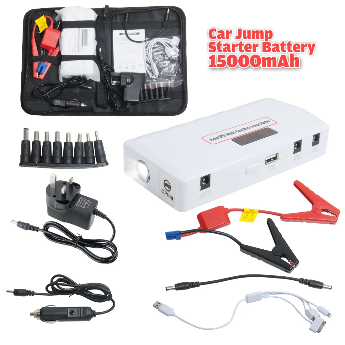 

Ac100v-240V Uk Plug 15000Mah Car Jump Starter Battery Booster Power Bank Pack Usb Charger Led Flashlight