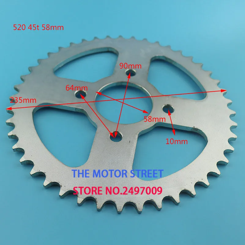 

free shipping 520 45Tooth 58mm Rear Chain Sprocket for Chinese ATV Quad Pit Dirt Bike Buggy Go Kart Motorcycle Motor