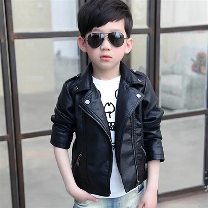 Модная детская куртка из искусственной кожи для мальчиков и девочек мотоциклетная куртка из искусственной кожи крутая верхняя одежда для больших мальчиков От 2 до 11 лет - Цвет: black