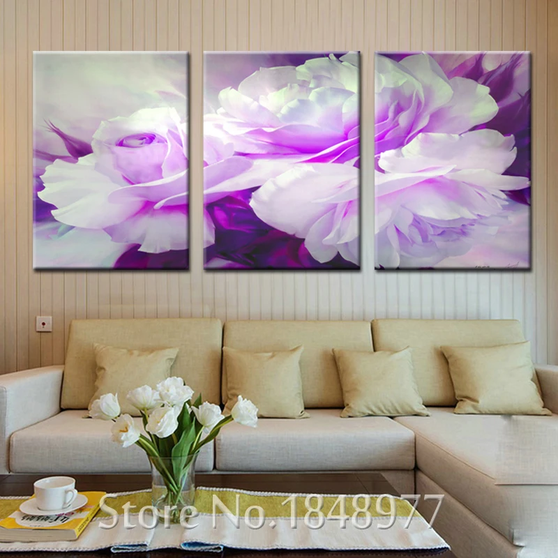 3 Piece Modern Printed Purple Peony Flowers Wall Art On Canvas Painting ...