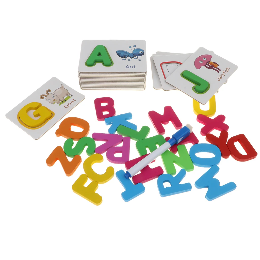 Wooden 26 ABC Alphabet English Letters Learning Matching Puzzles Color Shape Cognition Toy for Baby Early Learning