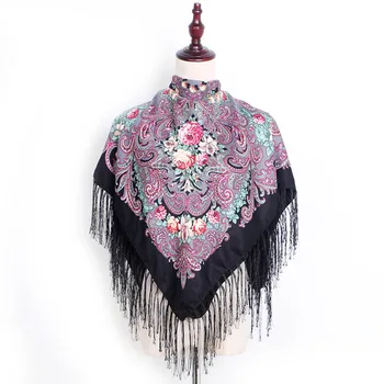 

Russia New Design Wquare Fashion Decorative handmade Tassel Scarf 90*90cm Flower Scarves Blanket Shawl Handkerchief For Women