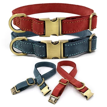

Cattle Hide Puppy Pet Dog Collar for Dogs Leash Chain Metal Buckle Leather Collars Large Pets Supplies German Shepherd Pitbull