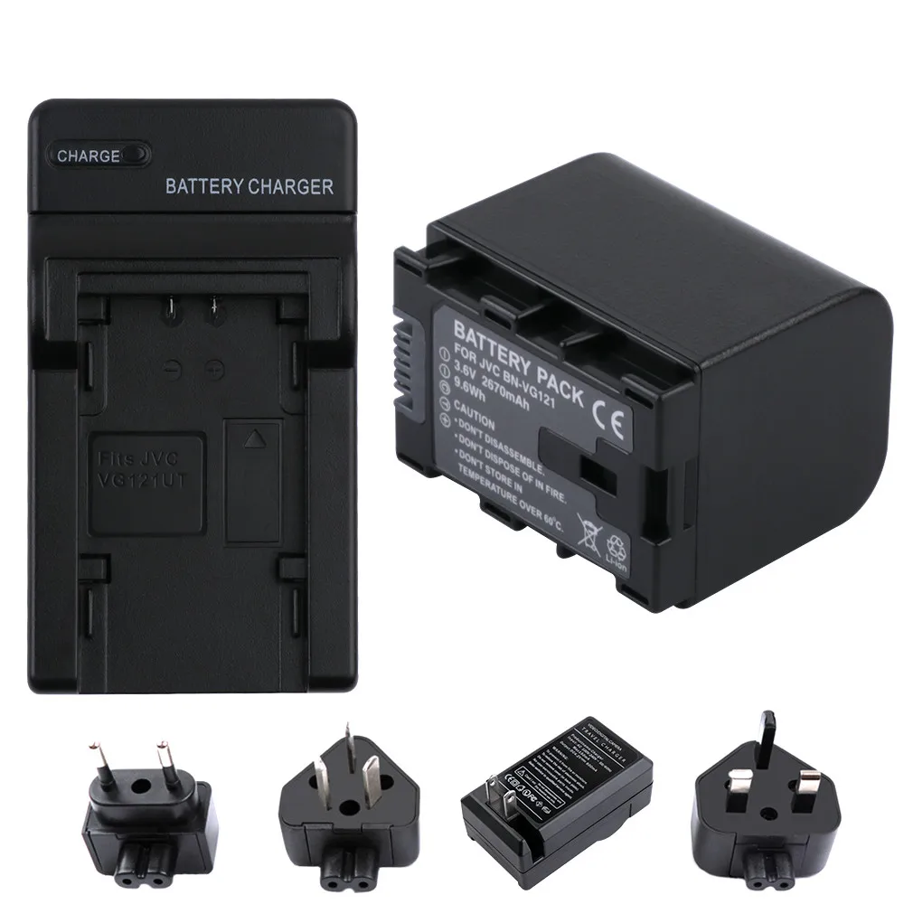 

2670MAH BN VG121 Battery + Charger for JVC VG108U VG107U VG114U VG138U VG138 VG107E VG121E VG114E VG121 VG114 VG108E BNVG114