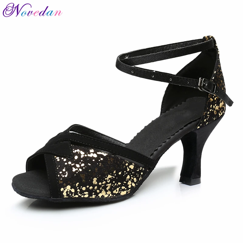 

Glitter Salsa Dance Shoes Latin Woman Tango Shoes Female Ladies Latin Ballroom Dancing Shoes Black 5cm/7cm