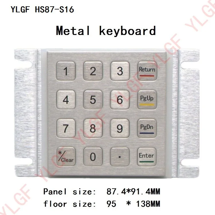 Klávesnice kovová, PS / 2 rozhraní Zabudovaná klávesnice s klávesnicí YLGF HS87-S16-P 16 klíčů odolná proti vodě (IP65), prach, proti násilí