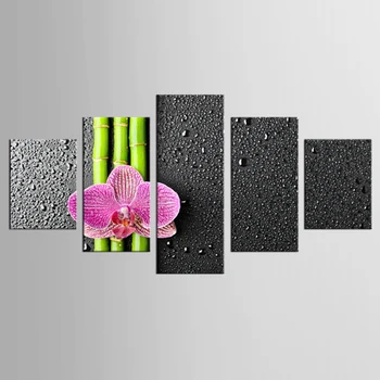 

5 Panel Nature Butterfly Orchid Flower Stones Painting Wall Art Bamboo Picture Print on Canvas Modern Art Wall