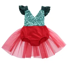 Baby Bodysuit Clothing Cute Newborn Infant Baby Girl Tulle Tutu Red and Green Happy Christmas Jumpsuit Sunsuit Outfits Costume