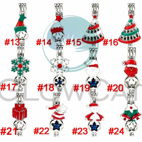 Смешанные 30 стилей эмаль Новогодняя тема медальон кулон жемчужина клетка духи X'mas дерево носки колокола Рождественский подарок - Окраска металла: 12pcs (N13-N24)