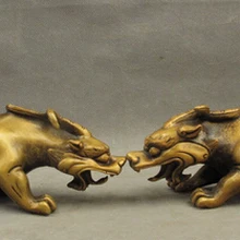 Xd 002744 1" Народные Китайские Бронзовые Животные Опекуна Дракон Зверь Единорог Лев Статуя Пара