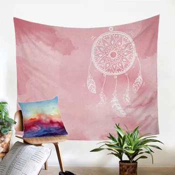 

Watercolor Dreamcatcher Tapestry Feathers Pink Wall Hanging Boho Art Carpet Decorative Tapestry for Girls 2 Sizes