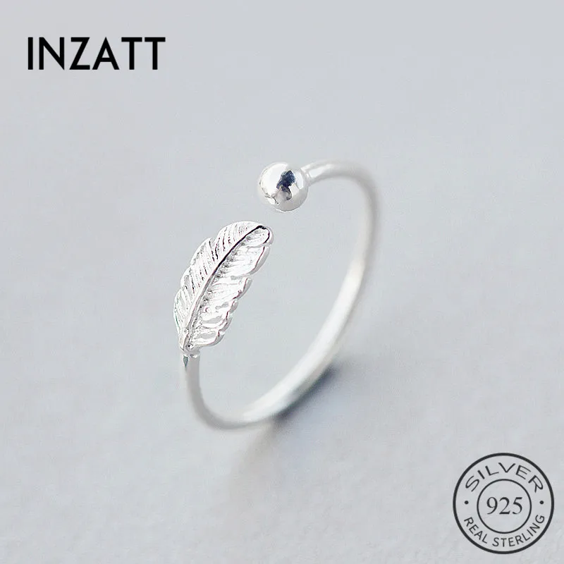

INZATT Minimalist Feather 3mm Bead Adjustable Ring For Women Birthday party 925 Sterling Fashion Jewellery Personalise New gift