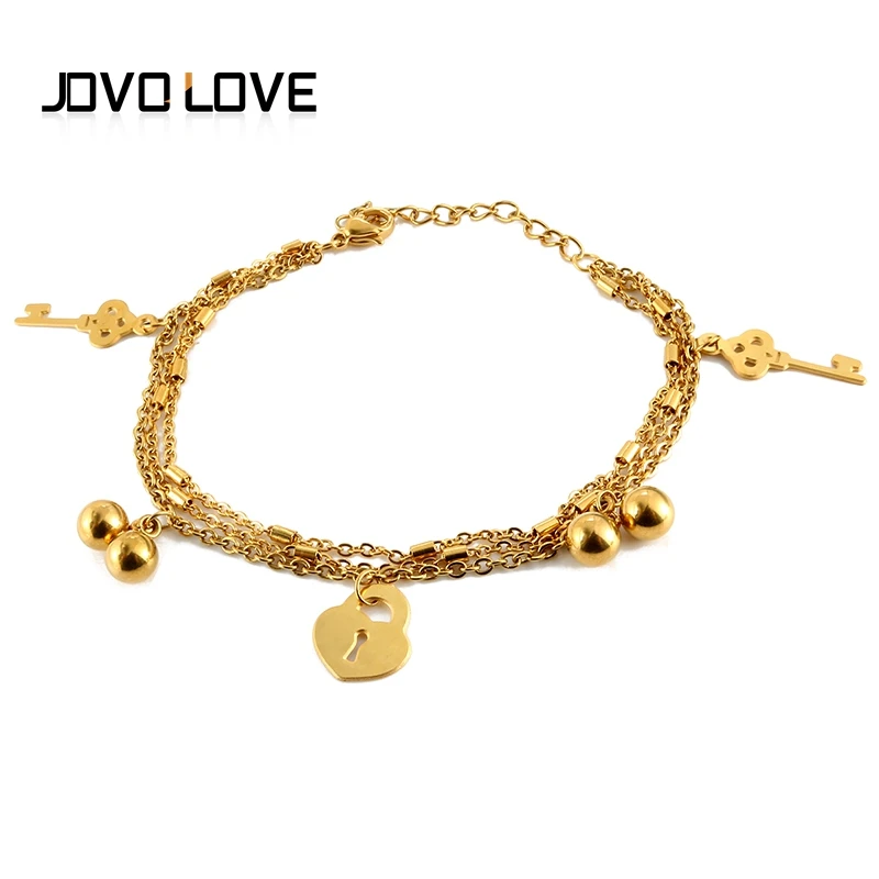 

Pulseras Key Lock Design Charm Bracelets Gold Color Metal Fashion Bracelets for Women Female Wedding Gift Wholesale