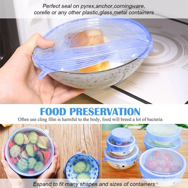 6pcsset Universal Silicone Stretch Lids Silicone Food Bowl Pot Lid For Fridge Microwave Oven Food Saver Kitchen accessories (3)