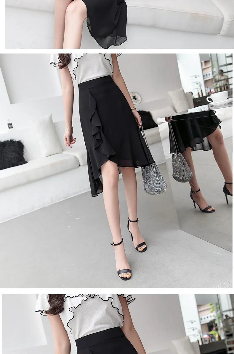 Рубашка юбки женские плюс размер А-силуэт точка Корейская черная юбка Повседневная талия юбка Высокая 2688 50