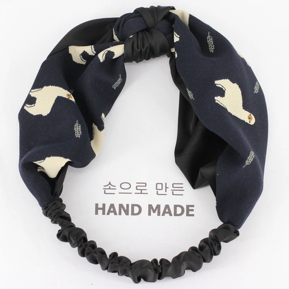 

Summer Fashion Alpaca Flamingo Printed Hairband Cross Fresh Fashion Turban Women Chiffon Elastic Hair Band Makeup Wide Head Wrap