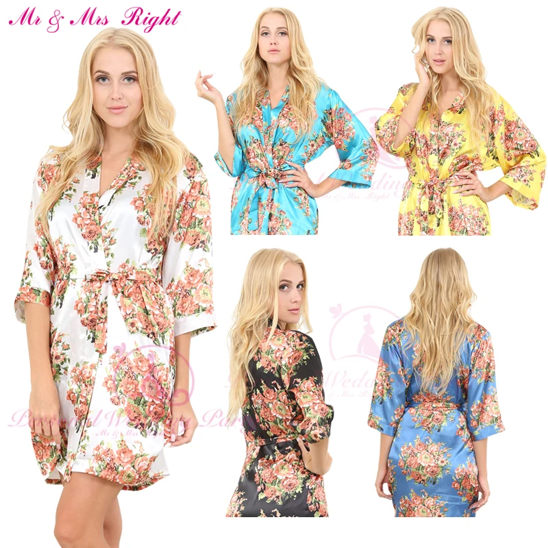 Diy Words 10 Colors Floral Silk Robes Short Bride Bathrobe Satin Bridesmaid Robe Women Sleepwear Bridal Dressing Gown Kimono Bridal Dressing Gown Dressing Gownbridesmaid Robes Aliexpress