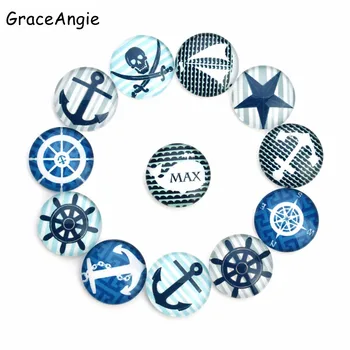 

GraceAngie 20PC Mixed Big Round Blue Glass Cameo 10-25mm Anchor Star Rudder Cabochons For Rings Necklace Pendant DIY Accessories
