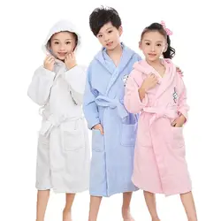 Зимний халат для детей, детские халаты, Хлопковая пижама с капюшоном и длинными рукавами, синий халат для мальчиков, мягкие халаты, пижамы