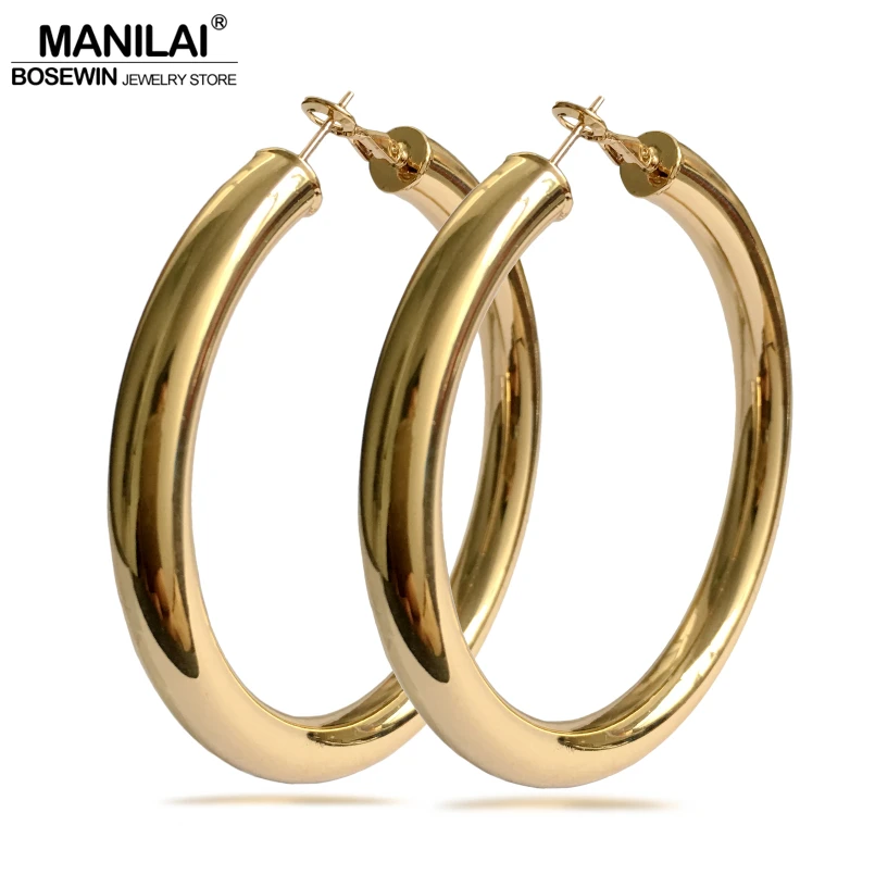 MANILAI Classic 70mm Diameter Wide Copper Big Hoop Earrings Fashion Jewelry Statement Earrings For Women 2018 Brincos Punk