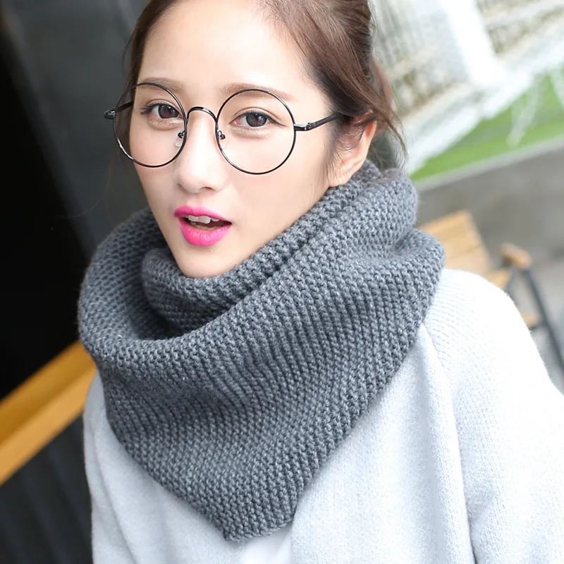 Осенний зимний хлопчатобумажный шарф теплые кольца шарфы для женщин вязаный шейный шарф модный женский однотонный шарф шали