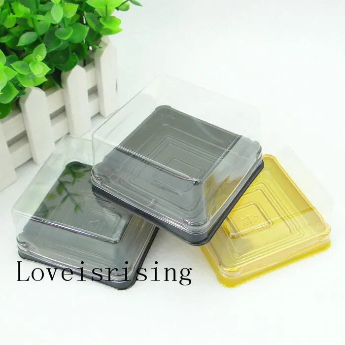 

50sets 7.8*7.8*4cm Black&Gold Bottom 100G Moon Cake Holder Plastic Cake Box Wedding Favor Boxes Supplies