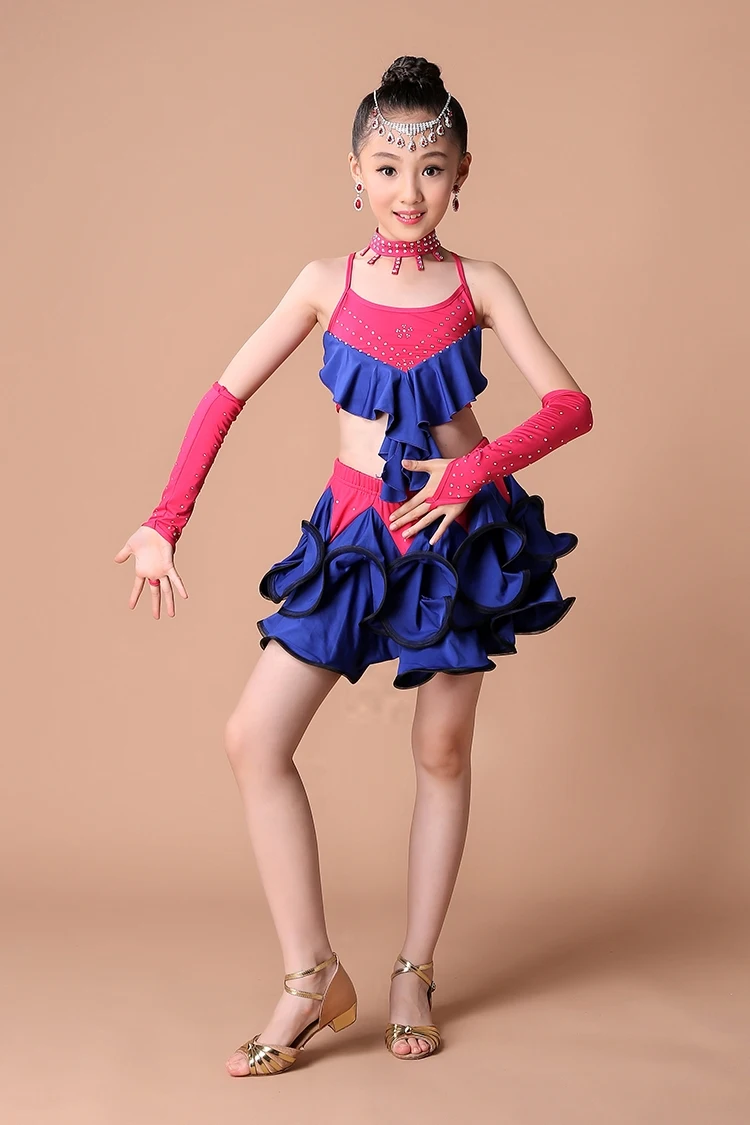 Girl latin dance dress girl  Girls Latin Vest+ Skirt Cake Skirt Suit Modern Dance Competition Performance Clothing Hot (16)