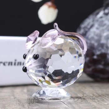 

H&D Pink Mouse Tiny Crystal Figurines Clear Mini Glass Art Pet Animals Collectible Gift Home Decor Wedding Favors For Guests