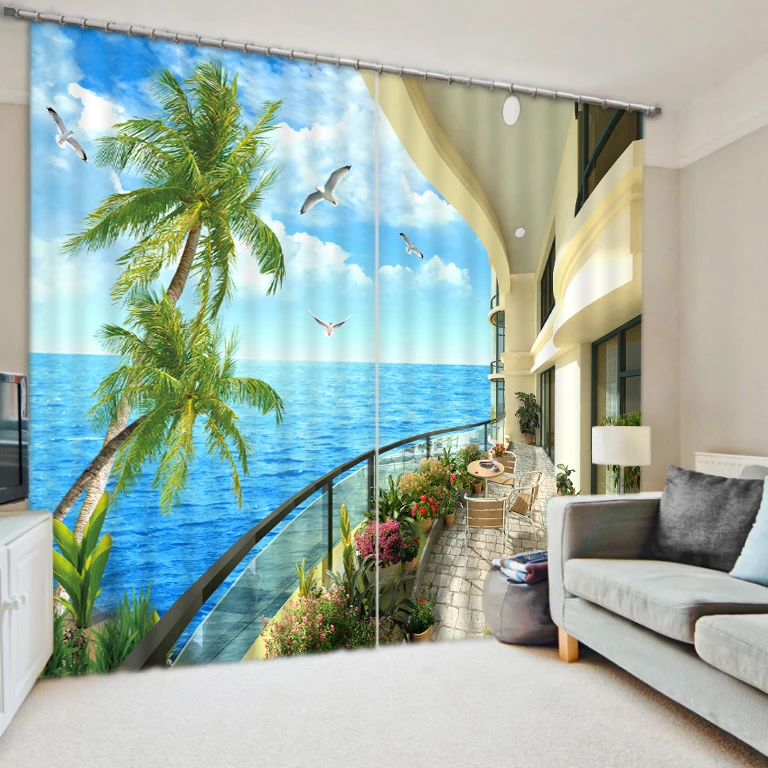 

Fantasy 2016 Custom Curtains for living room balcony seabeach High Quality Customize size Modern