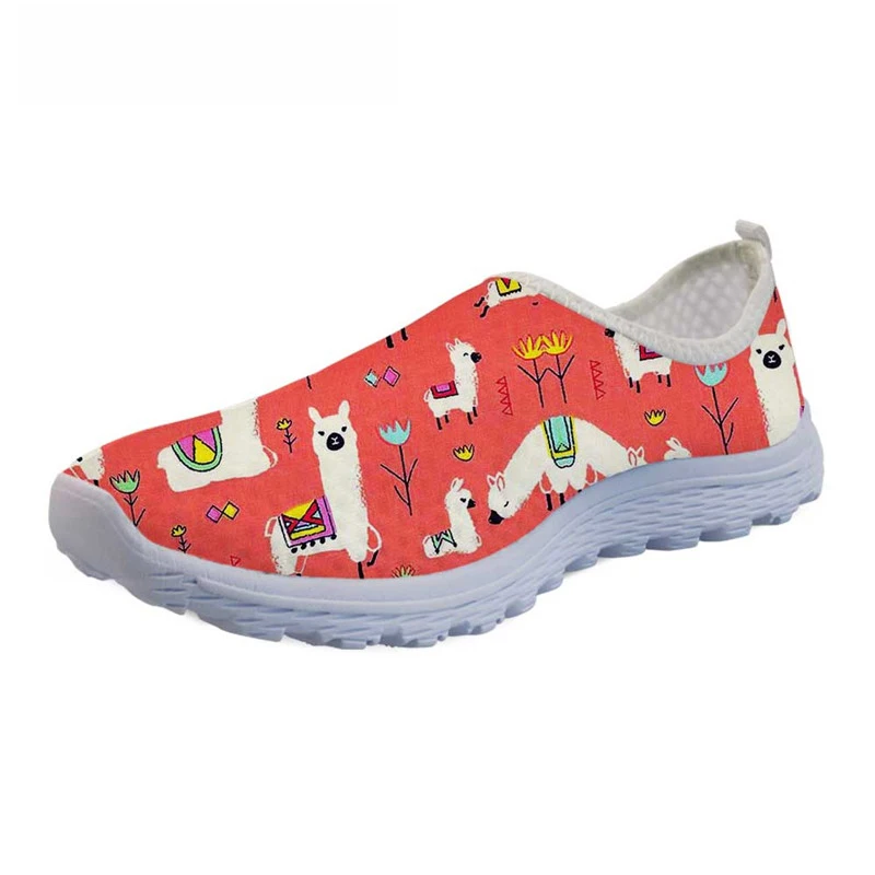 

ThiKin Women Summer Sneakers 3D Cute Cartoon Animal Alpaca Print Woman's Slip-on Flat Shoe Beach Walk Footwear Zapatos Muje
