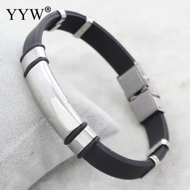 Classique En Acier Inoxydable Bracelet Homme Bracelets De Mode Mâle Bijoux Noir Bracelets En Silicone Hommes