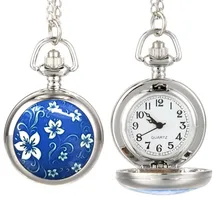 Модные Винтажные женские карманные часы, сплав, синие цветы, узор, леди, девушка, свитер, цепочка, ожерелье, Подвесные часы, подарки lxh