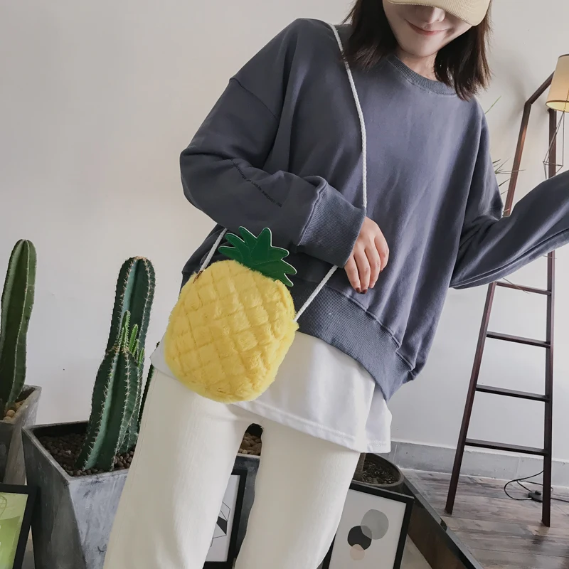 JANESPRI Women Velour CrossBody Bags Pineapple Shaped Box Female Handbags Messenger Bag for Girls Lady Cute Shoulder Bags Bolsas (5)