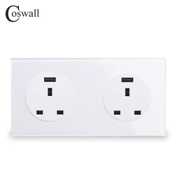 

Coswall Crystal Glass Panel Double 13A Wall Outlet UK Power Socket With Dual USB Fast Charging Port 171mm*86mm R11 Series