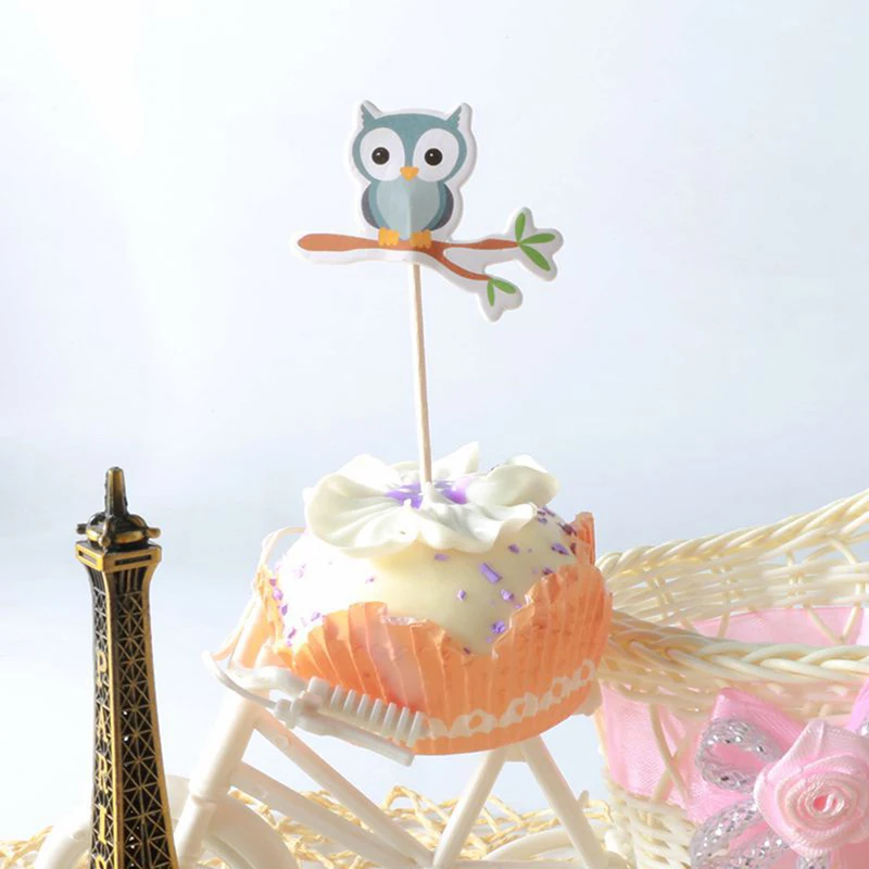 

24pcs Happy Birthday Party Rabbit Bear Owl Fox Party Cupcake Topper Baby Shower Children Party Decor Kids Cake Decor Supplies