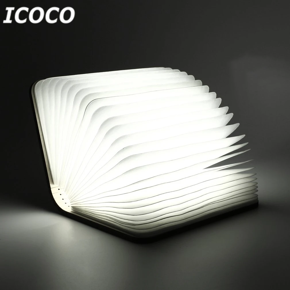 ICOCO USB перезаряжаемая светодиодная Магнитная складная деревянная книжная лампа