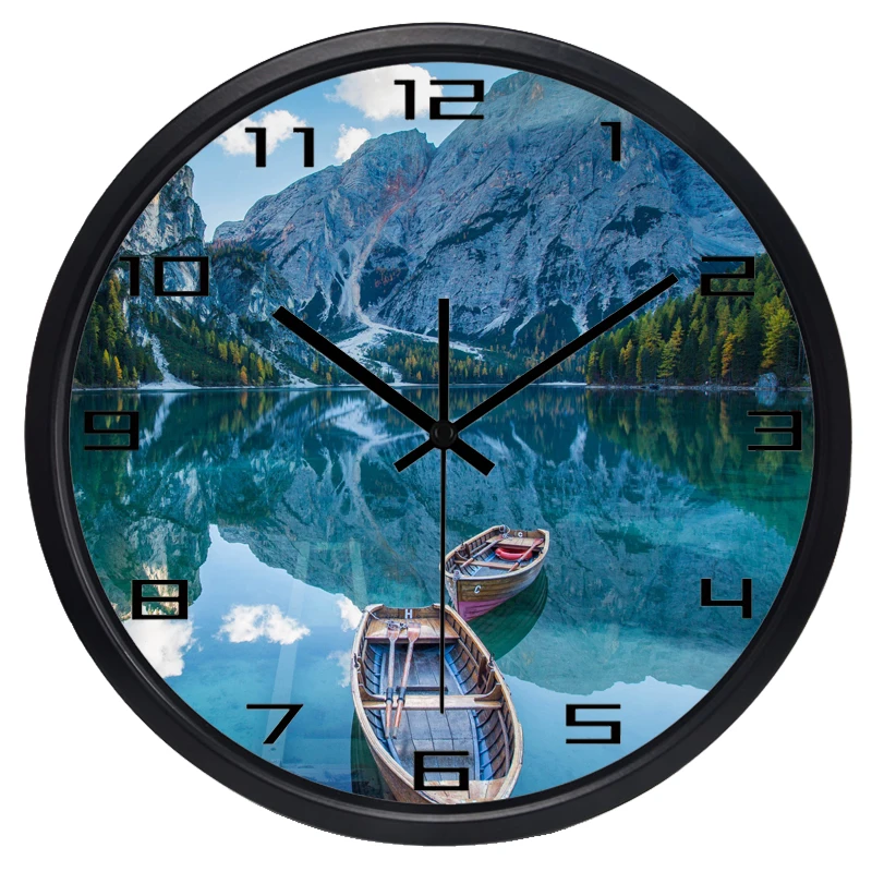

2 Style Mountain Lake Boat View Picture Wall Clock The New Home Decoration Beautiful View Clock