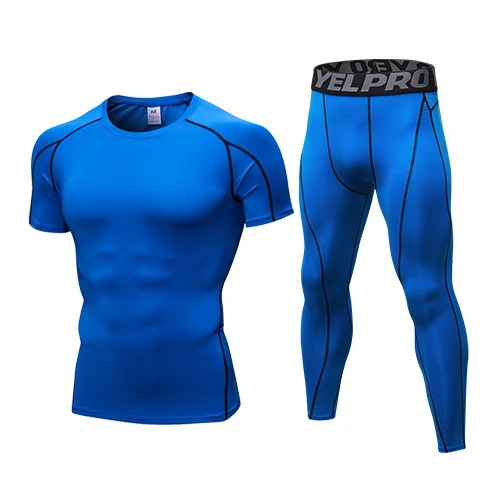2 шт мужской компрессионный спортивный костюм для бега плотный Мужской Быстросохнущий Спортзал Фитнес Бег комплекты колготок мужские тренировочные спортивные костюмы - Цвет: Style 17