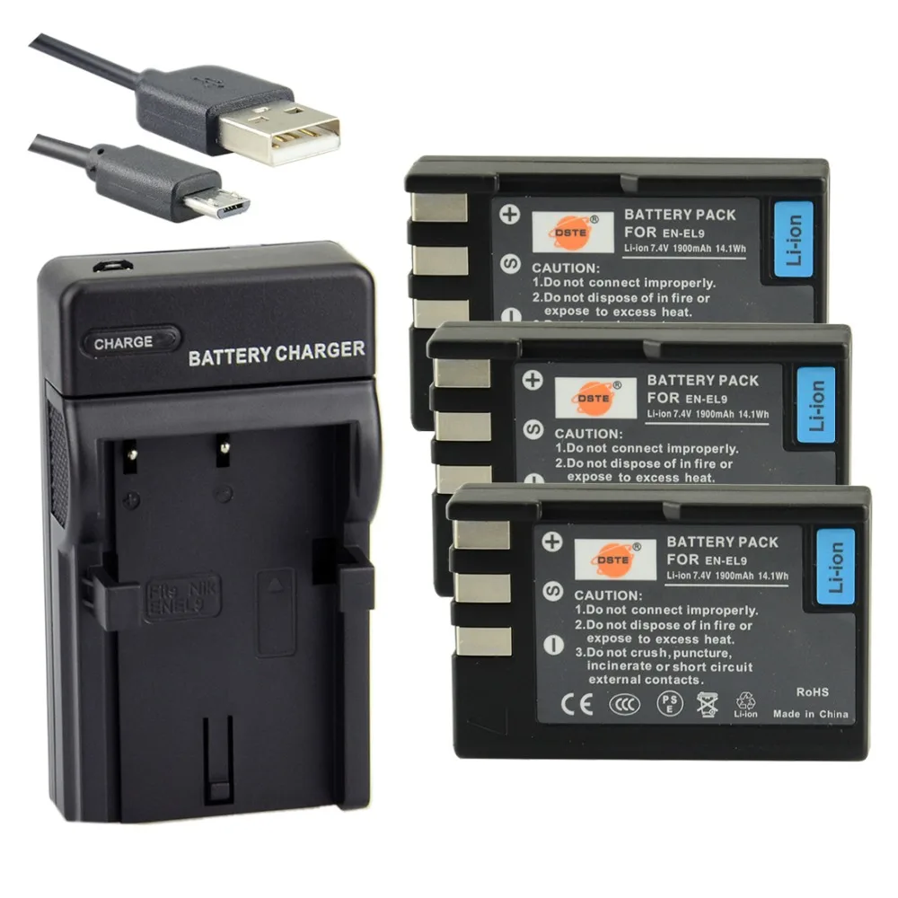 

DSTE 3PCS EN-EL9 Li-ion Battery with USB Port Charger for Nikon D40 D40X D60 D3000 D5000 Camera