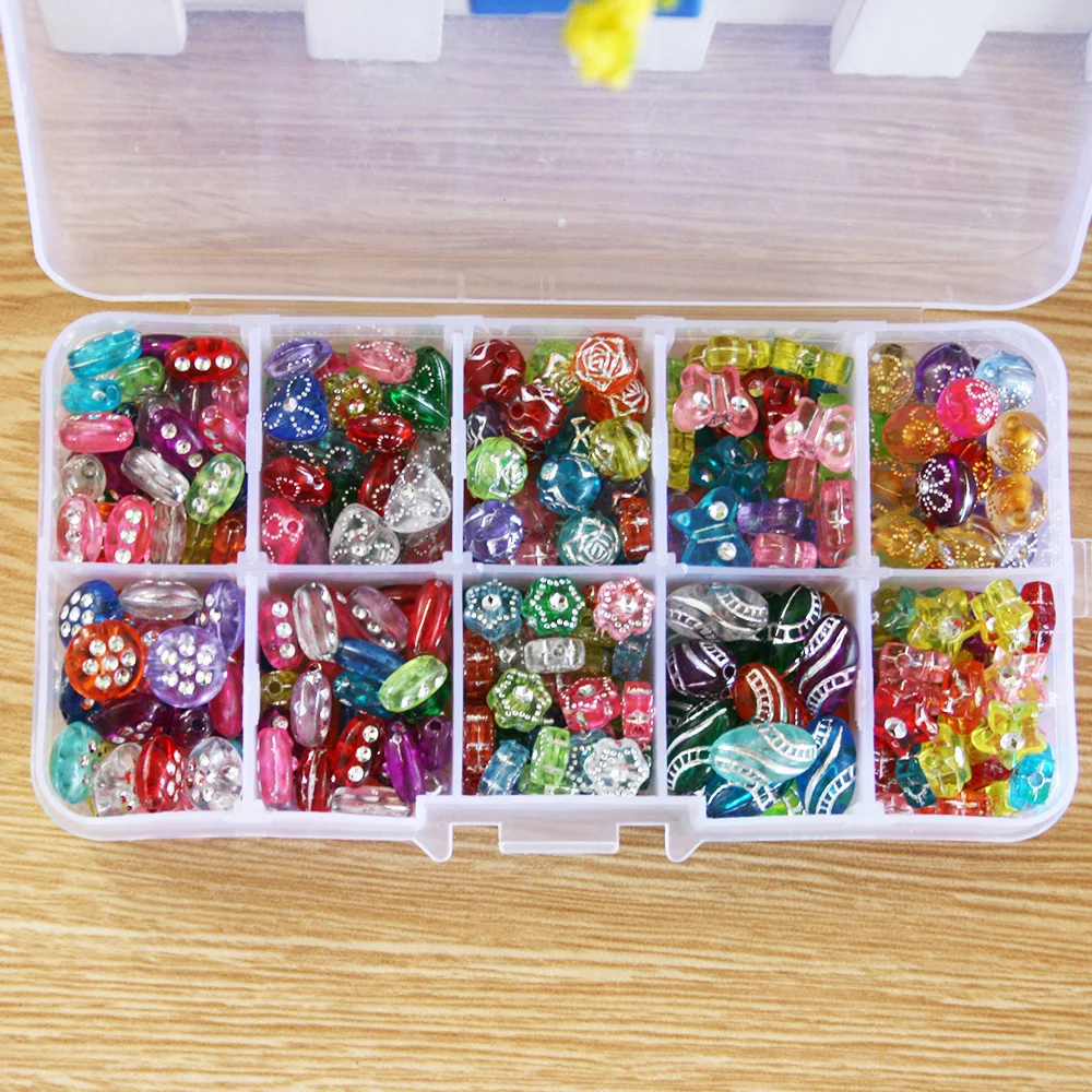 Wholesale 10 slots 320pcs/box Plastic Acrylic Beads Kit Mixed colors Spacer for Children Girl