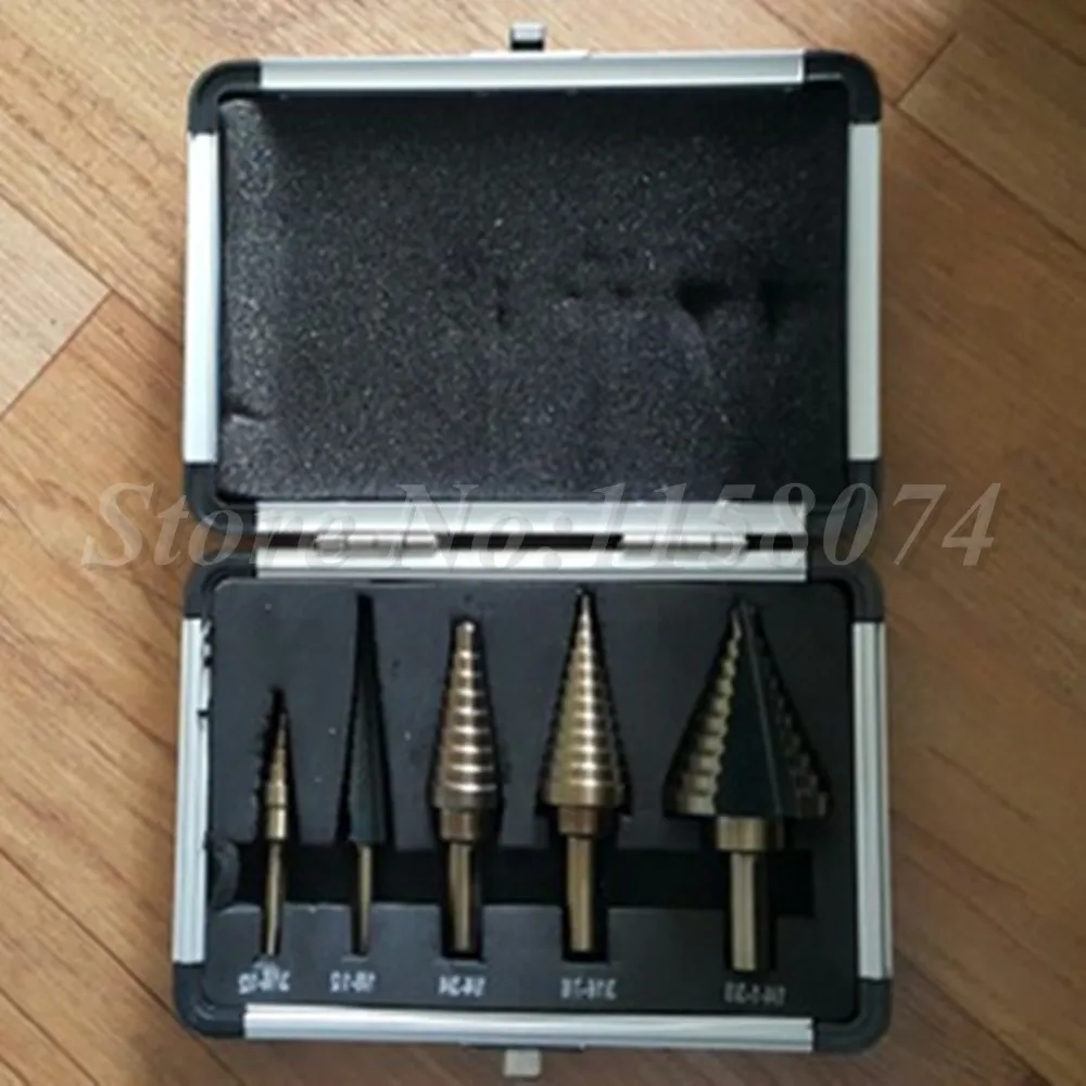 5PCS HSS Cobalt Multiple Hole 50 Sizes Step Drill Bit Set Tools w Aluminum Case