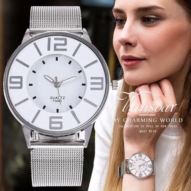 Vansvar Brand Fashion Creative Silver Gold Mesh Band Wrist Watch Casual Women St Vansvar Brand Fashion Creative Silver Gold Mesh Band Wrist Watch Casual Women St