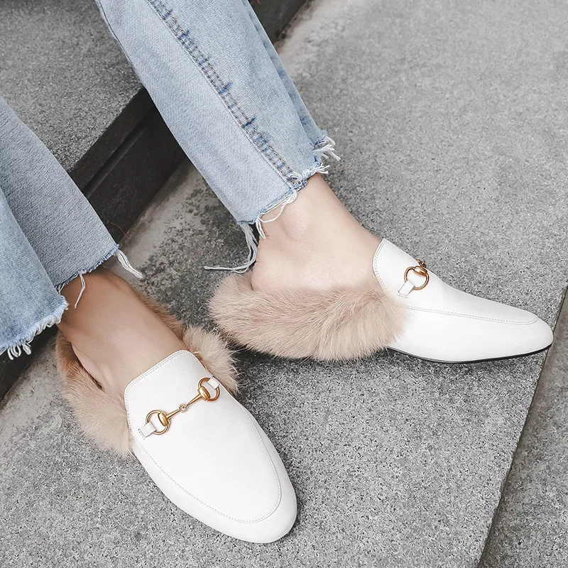 

2019 high quality genuine leather shoes women Brand round toe autumn winter shoes casual fashion shoes female outside slipper